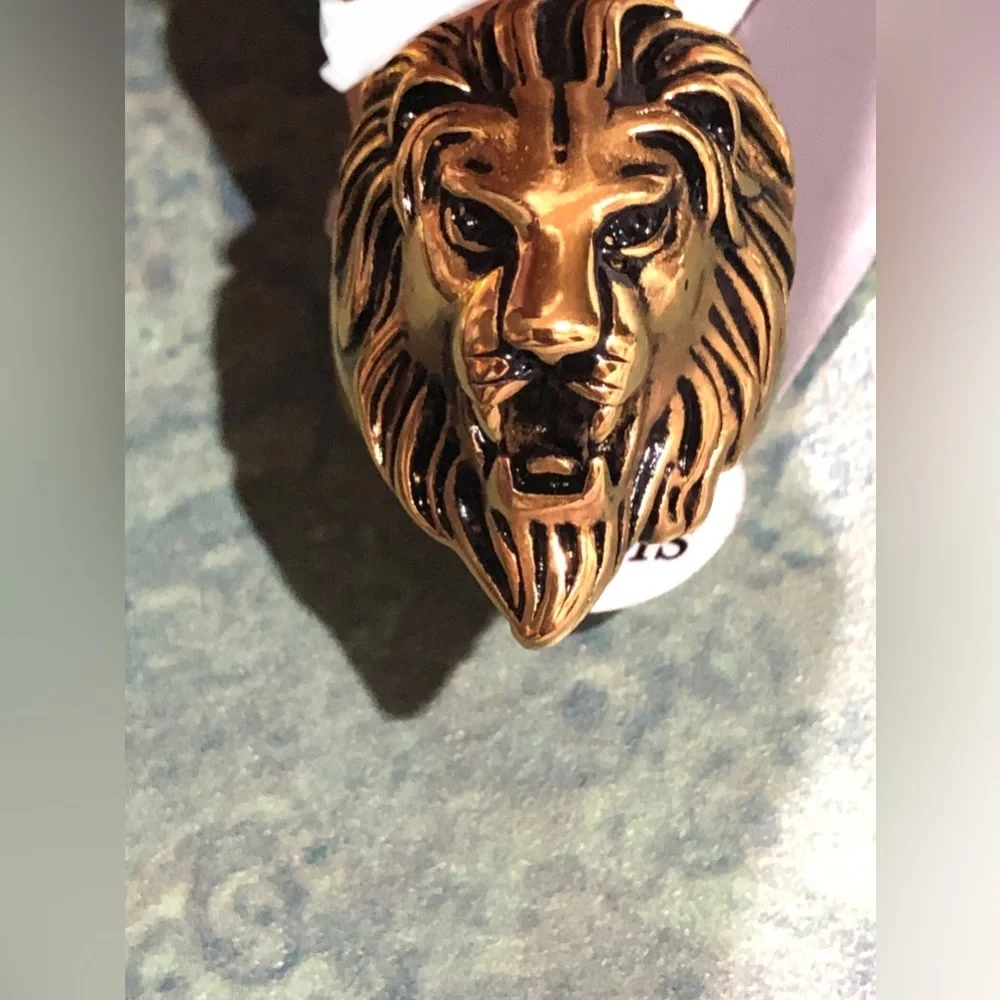 Lion head men’s brass look ring size‎ 10 brand new